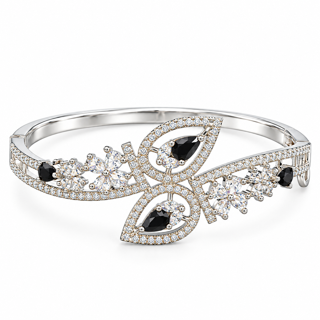 Elegant Crystal Floral Cuff Bracelet | سوار كف أنيق بتصميم زهري مرصع بالكريستال