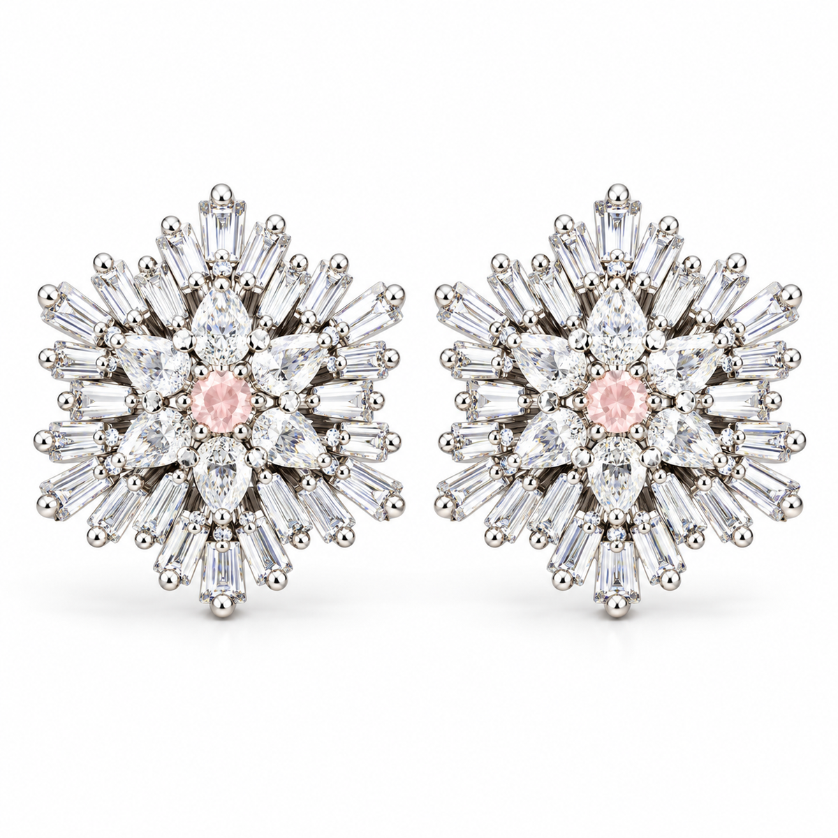 Starburst Crystal Stud Earrings with Pink Centre Stone | أقراط كريستالية بتصميم النجمة وحجر وردي مركزي