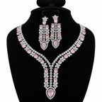 Elegant Crystal Chandelier Necklace & Earrings Set | طقم عقد وأقراط كريستالي أنيق بتصميم متدلي
