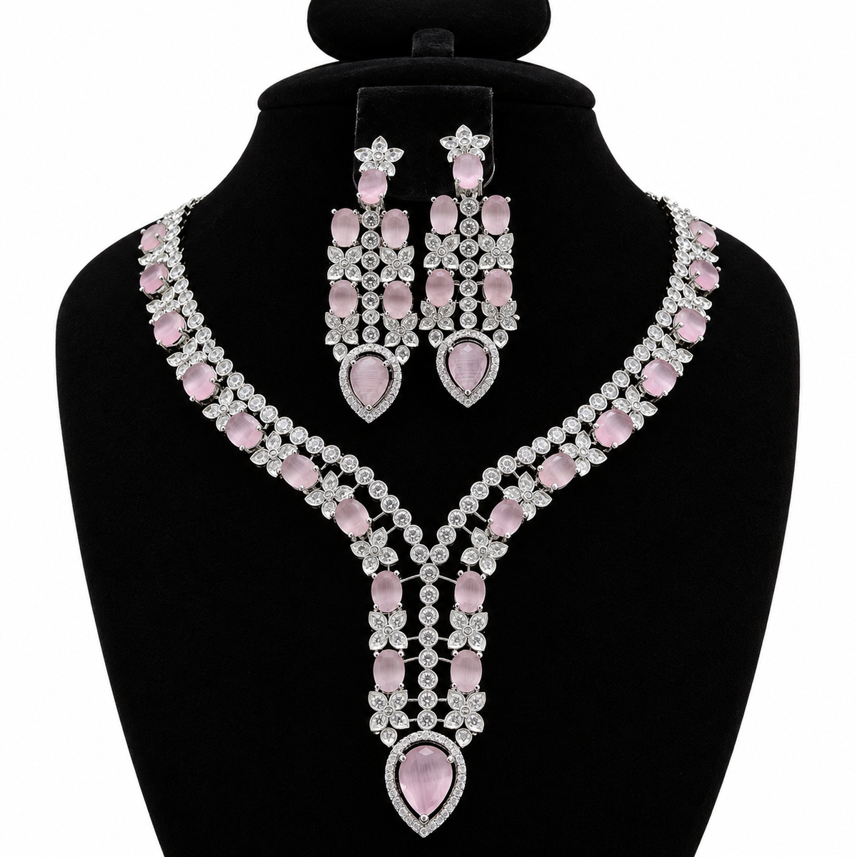 Elegant Crystal Chandelier Necklace & Earrings Set | طقم عقد وأقراط كريستالي أنيق بتصميم متدلي