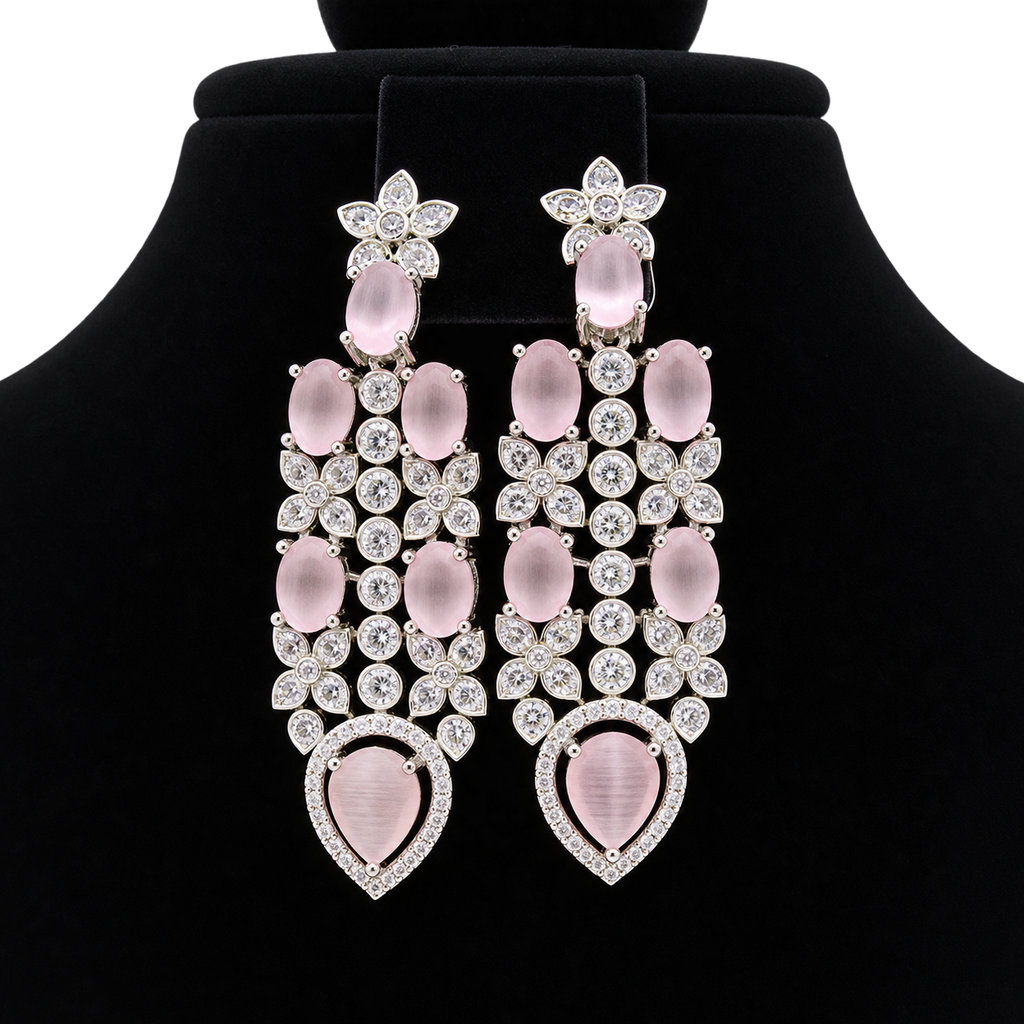 Elegant Crystal Chandelier Necklace & Earrings Set | طقم عقد وأقراط كريستالي أنيق بتصميم متدلي