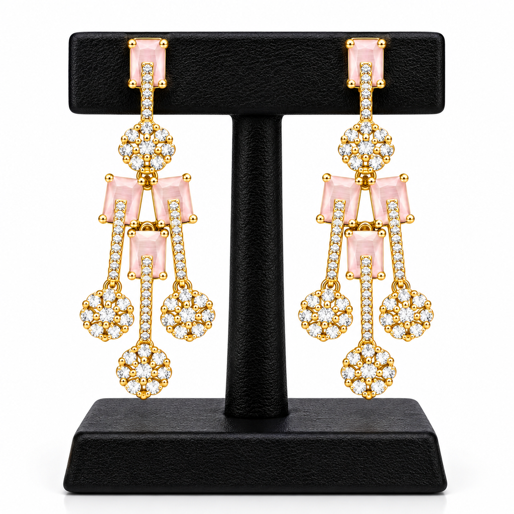 Pink Crystal Gold-Tone Drop Earrings | أقراط متدلية بلون ذهبي مع كريستال وردي