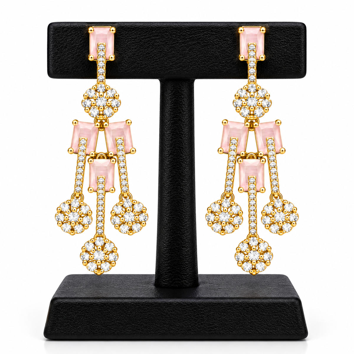 Pink Crystal Gold-Tone Drop Earrings | أقراط متدلية بلون ذهبي مع كريستال وردي