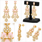 Pink Crystal Gold-Tone Drop Earrings | أقراط متدلية بلون ذهبي مع كريستال وردي