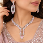 Elegant Crystal Chandelier Necklace & Earrings Set | طقم عقد وأقراط كريستالي أنيق بتصميم متدلي