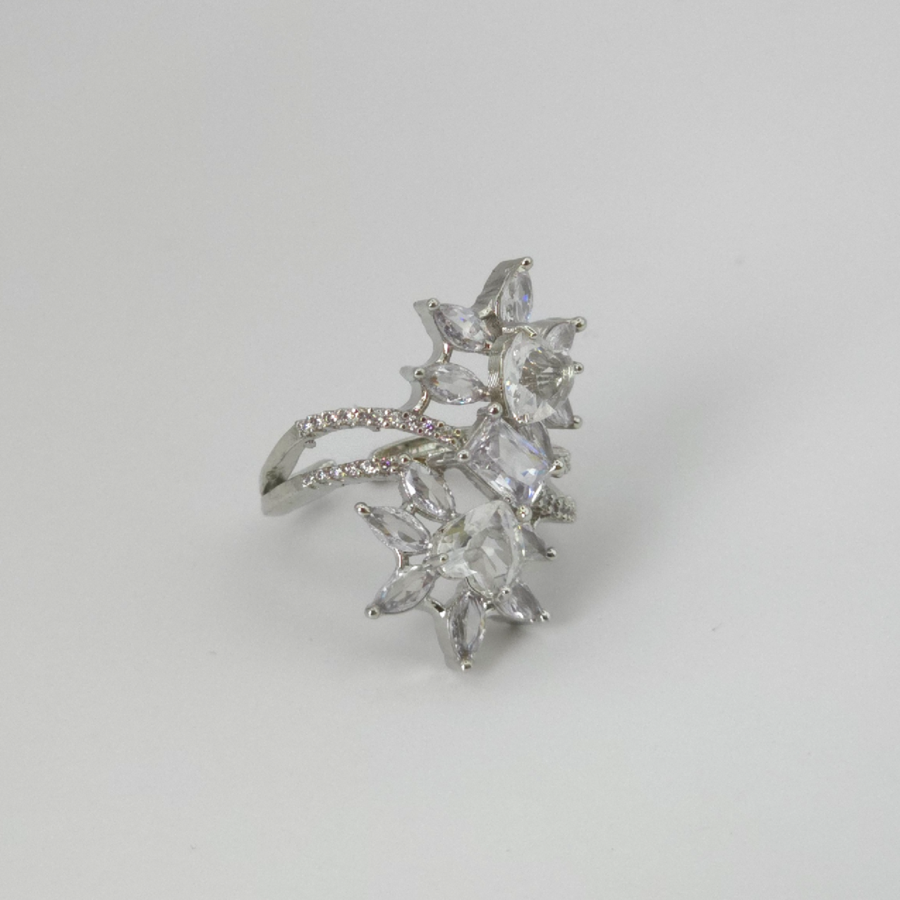 Radiant Clear Cubic Zirconia Silver Ring