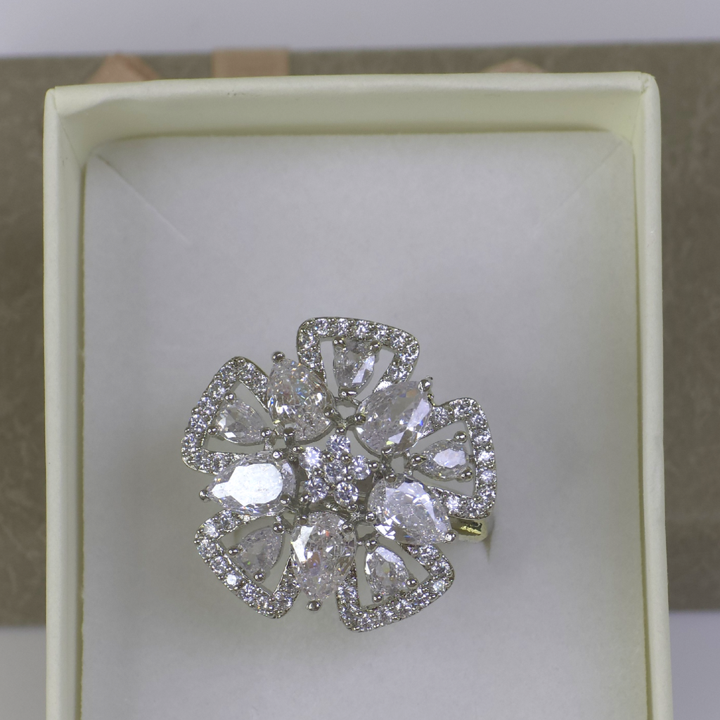 Elegant Clear Cubic Zirconia Silver Ring