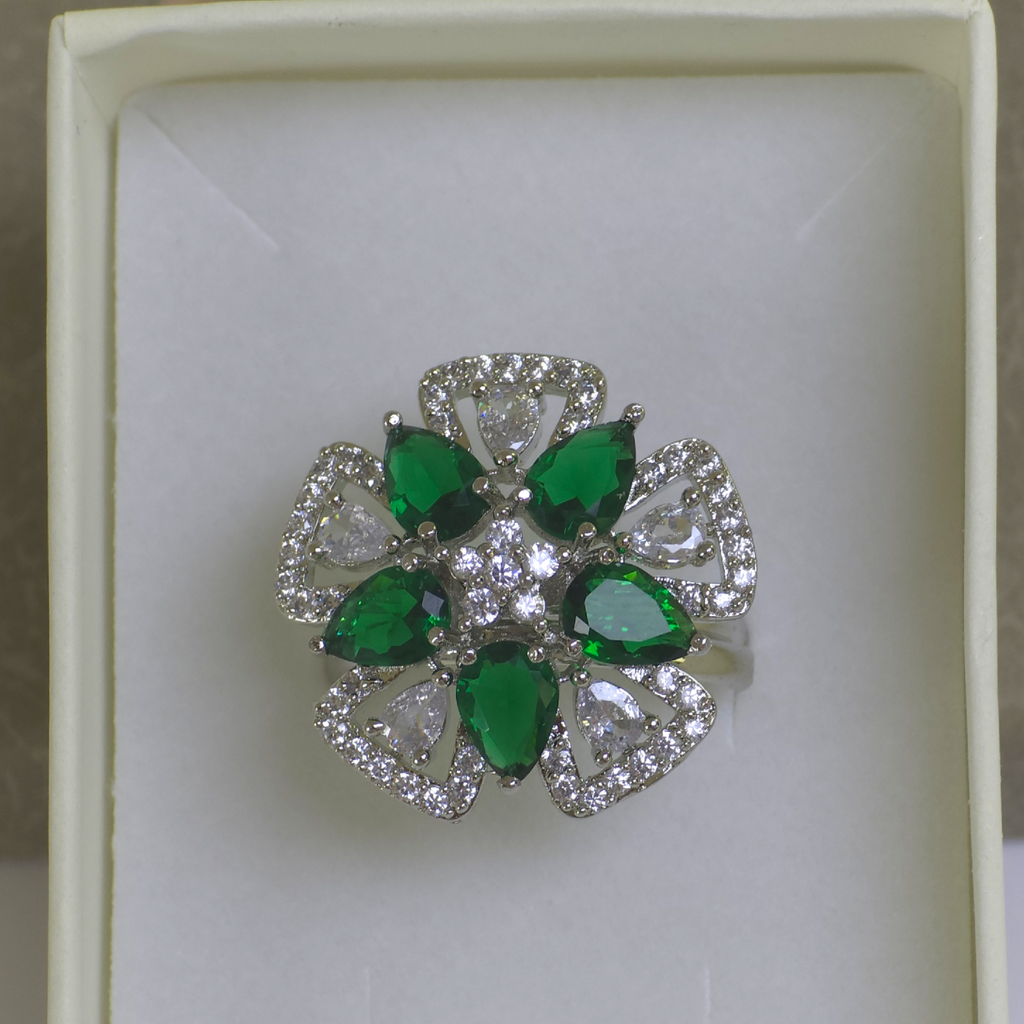 Elegant Green Cubic Zirconia Silver Ring