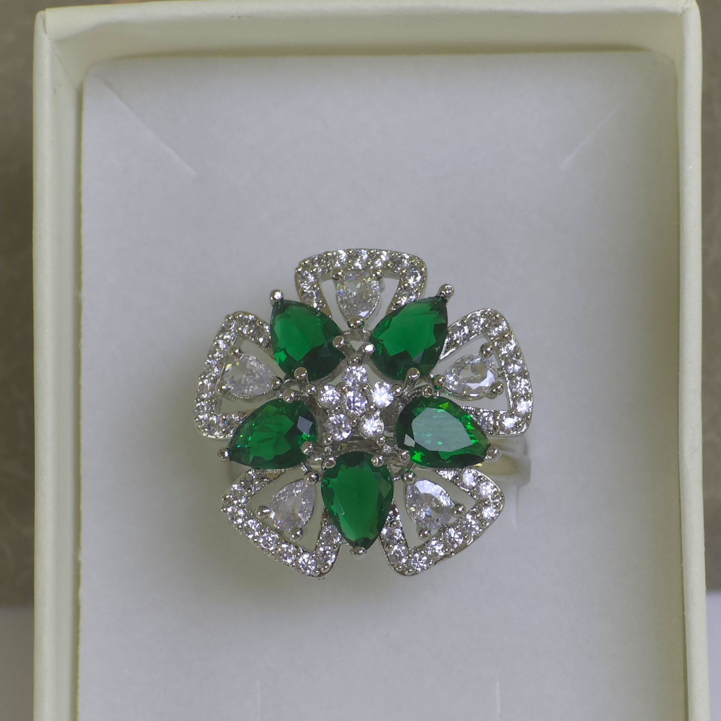 Elegant Green Cubic Zirconia Silver Ring