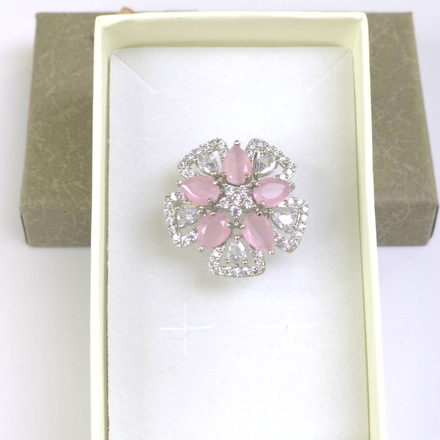 Elegant Pink Cubic Zirconia Silver Ring