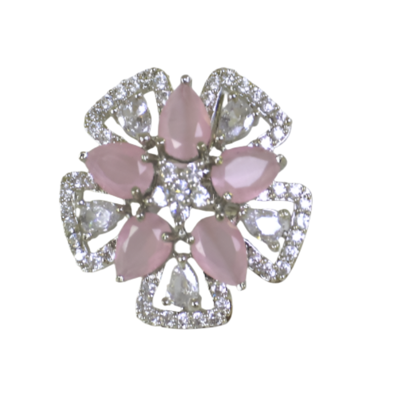 Elegant Pink Cubic Zirconia Silver Ring