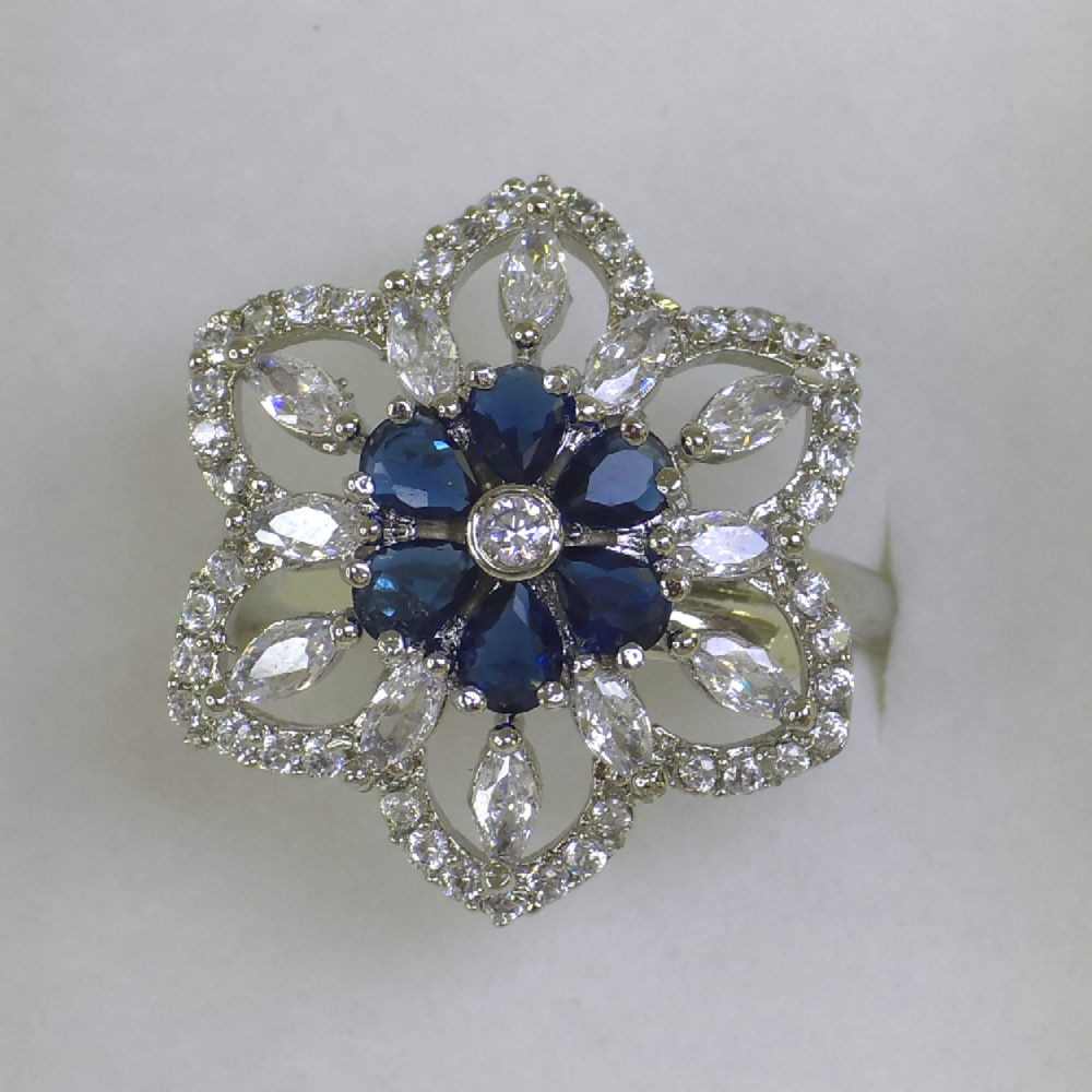 Elegant Blue Cubic Zirconia Silver Ring