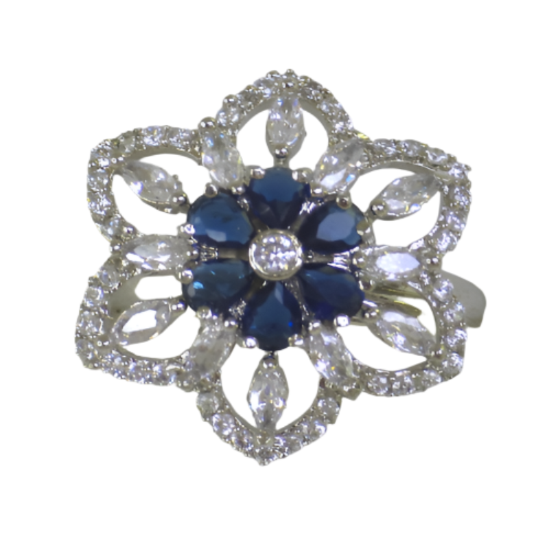 Elegant Blue Cubic Zirconia Silver Ring