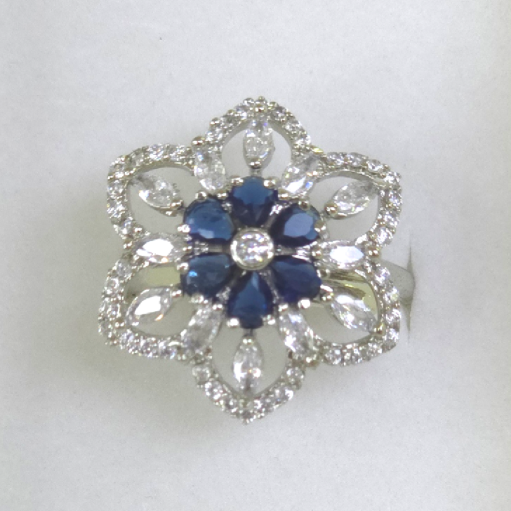 Elegant Blue Cubic Zirconia Silver Ring