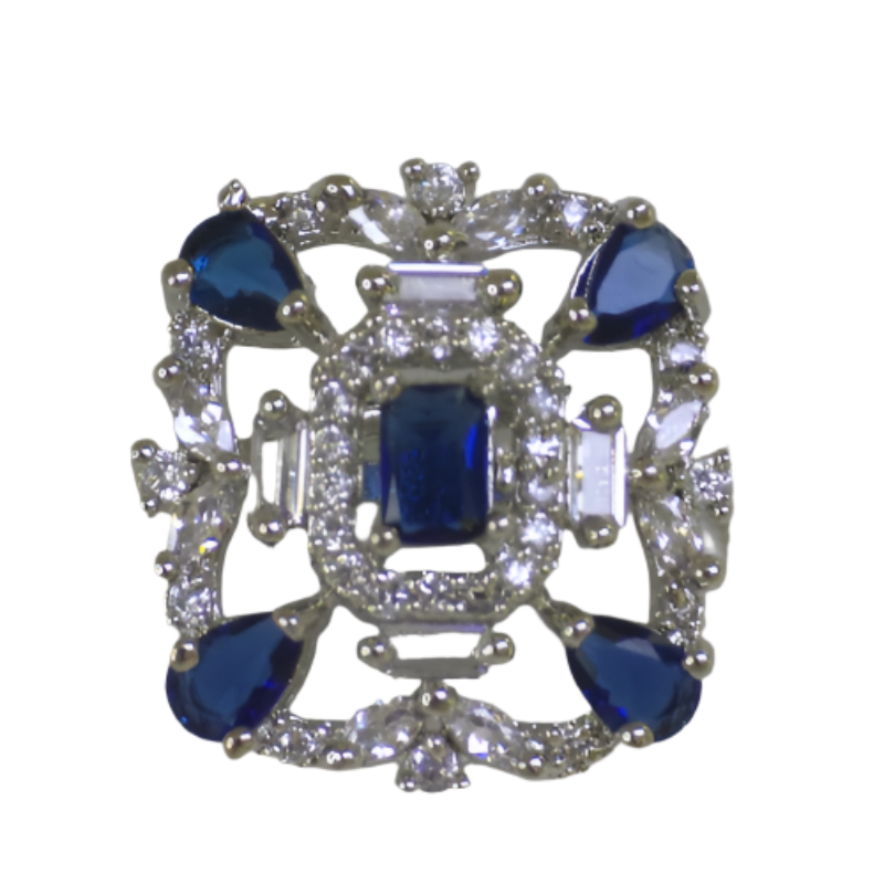 Square Floral Cubic Zirconia Silver Ring