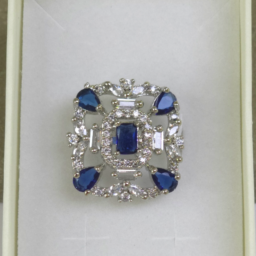 Square Floral Cubic Zirconia Silver Ring