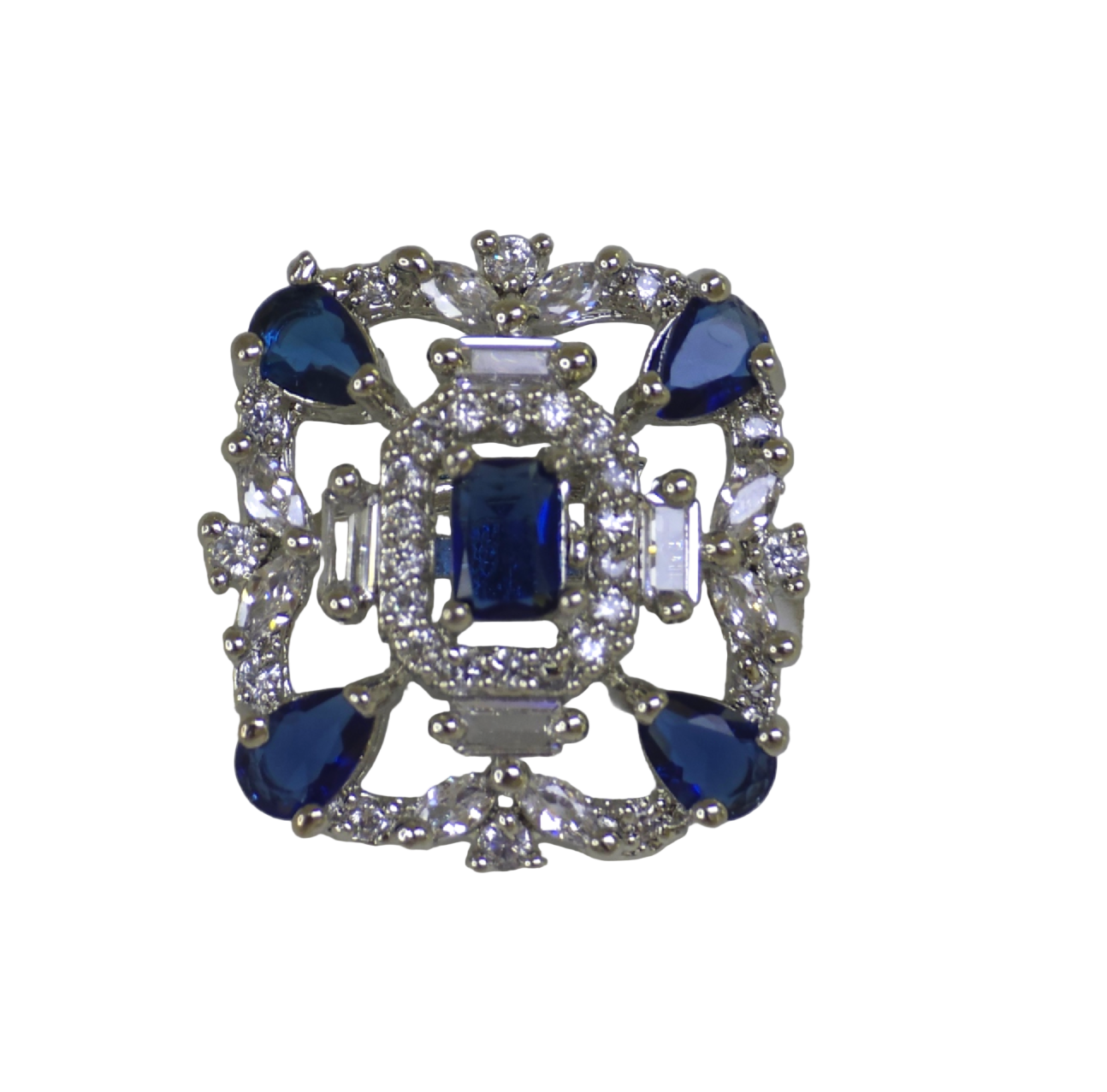 Square Floral Cubic Zirconia Silver Ring