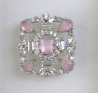 Square Pink Stone Silver Ring with Cubic Zirconia