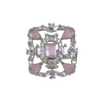 Square Pink Stone Silver Ring with Cubic Zirconia
