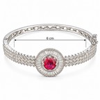 Ruby Red Crystal Halo Silver-Tone Bangle Bracelet | سوار مفتوح باللون الفضي مرصع بكريستال أحمر ياقوتي