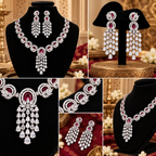 Elegant Ruby Crystal Chandelier Necklace & Earrings Set | طقم عقد وأقراط متدلية بأحجار كريستالية أنيقة