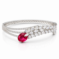 Silver-Tone Red Stone Bangle Bracelet | سوار بلون فضي بحجر أحمر