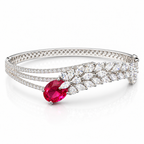 Silver-Tone Red Stone Bangle Bracelet | سوار بلون فضي بحجر أحمر