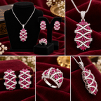 Ruby Red Pendant, Earrings & Ring Set | طقم قلادة وأقراط وخاتم باللون الأحمر الياقوتي