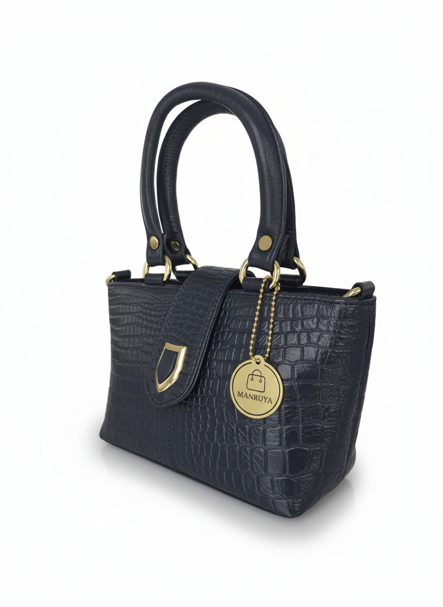 Blue Flap Small Croc Handbag – Elegant Mini Tote for Women