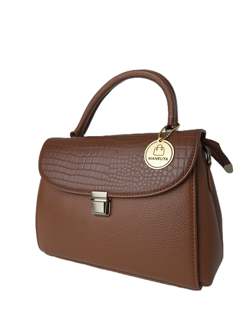 Brown Flap Push-Lock Handbag