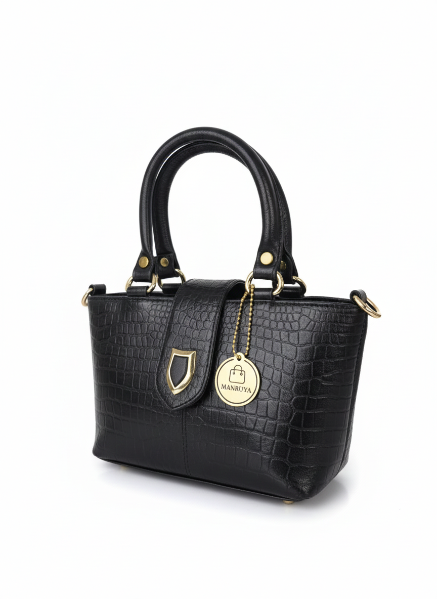 Black Flap Small Croc Handbag – Luxury Mini Tote