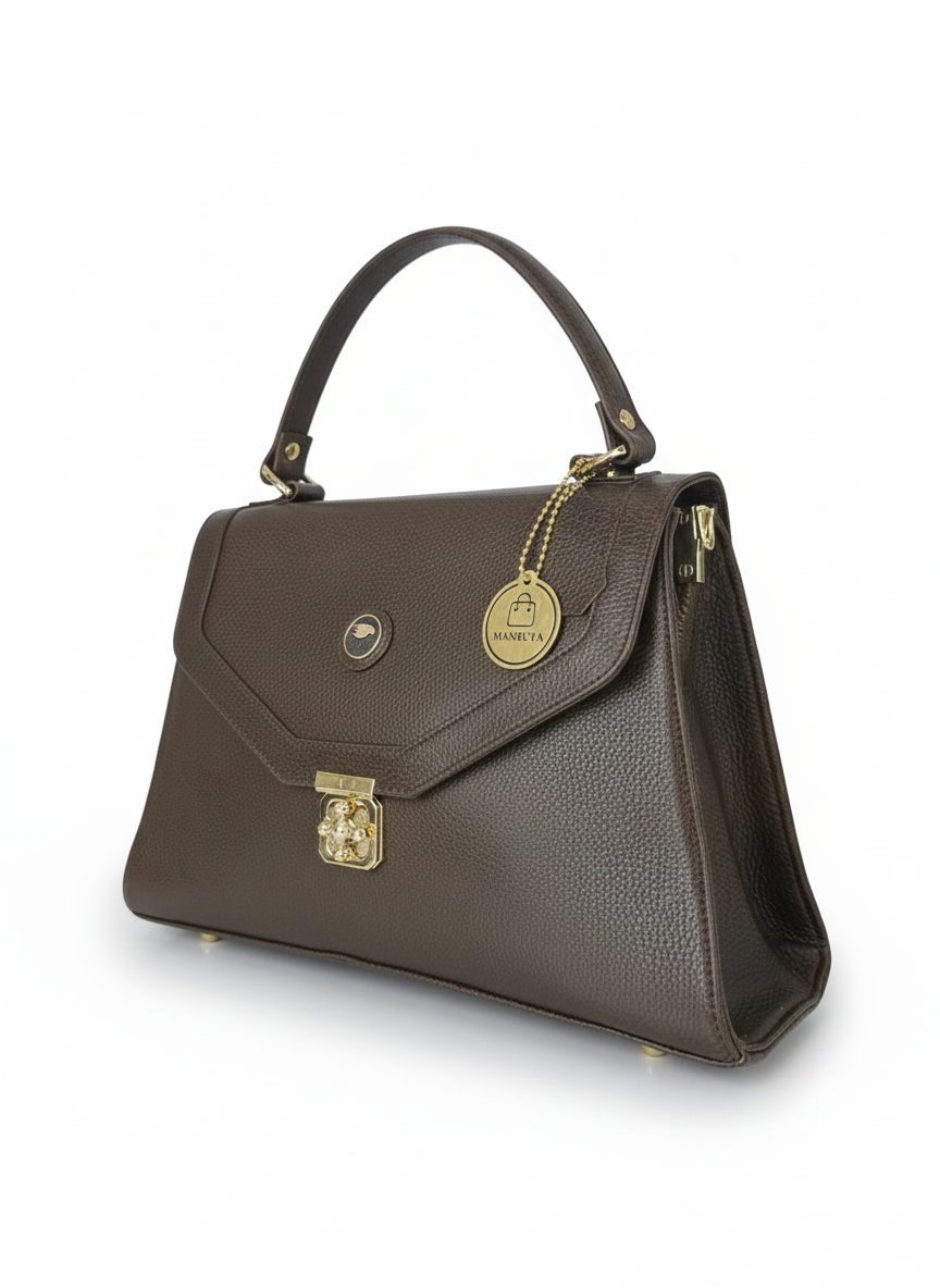 Brown Fancy Lock Handbag