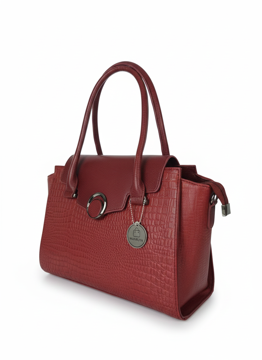 Maroon Full Croc Flap Handbag