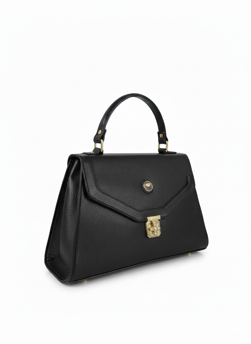Black Fancy Lock Handbag