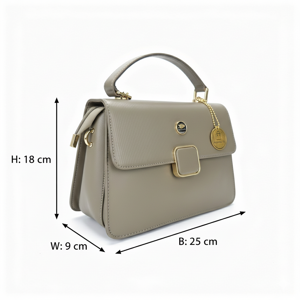 Beige Square Lock Sling Bag