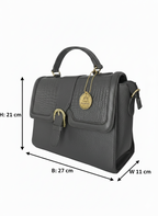 Grey Flap Croc Structured Handbag