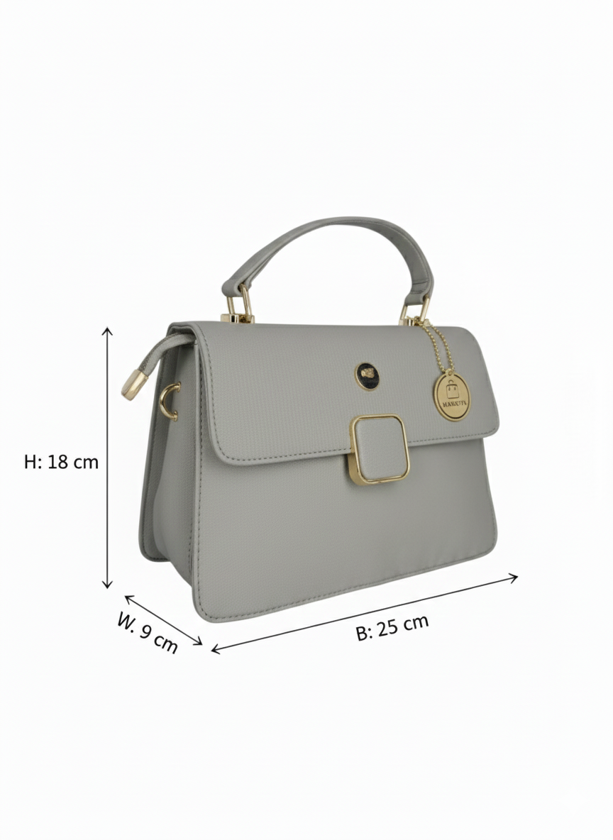Grey Square Lock Sling Bag