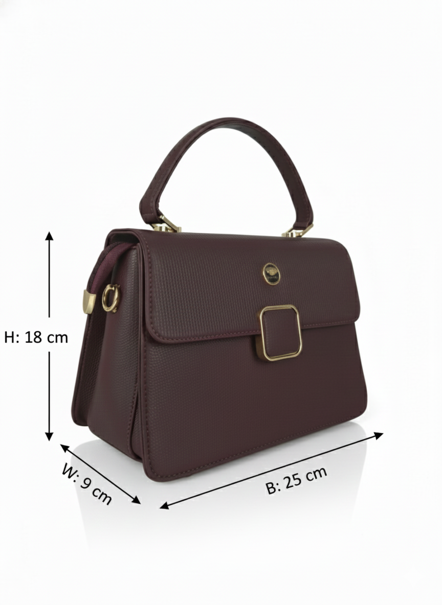 Brown Square Lock Sling Bag