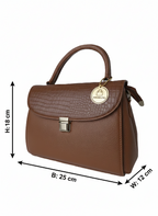 Brown Flap Push-Lock Handbag
