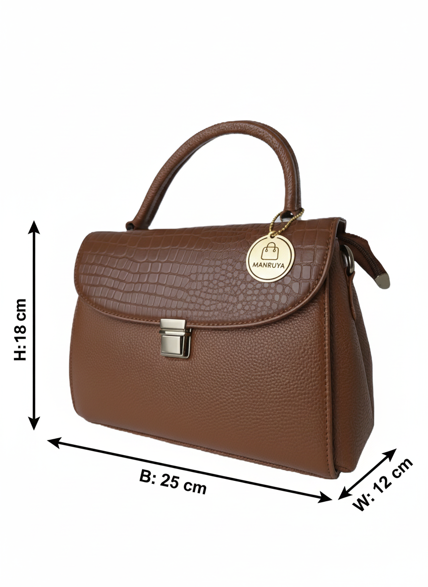 Brown Flap Push-Lock Handbag