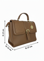 Dark Tan Flap Croc Structured Handbag