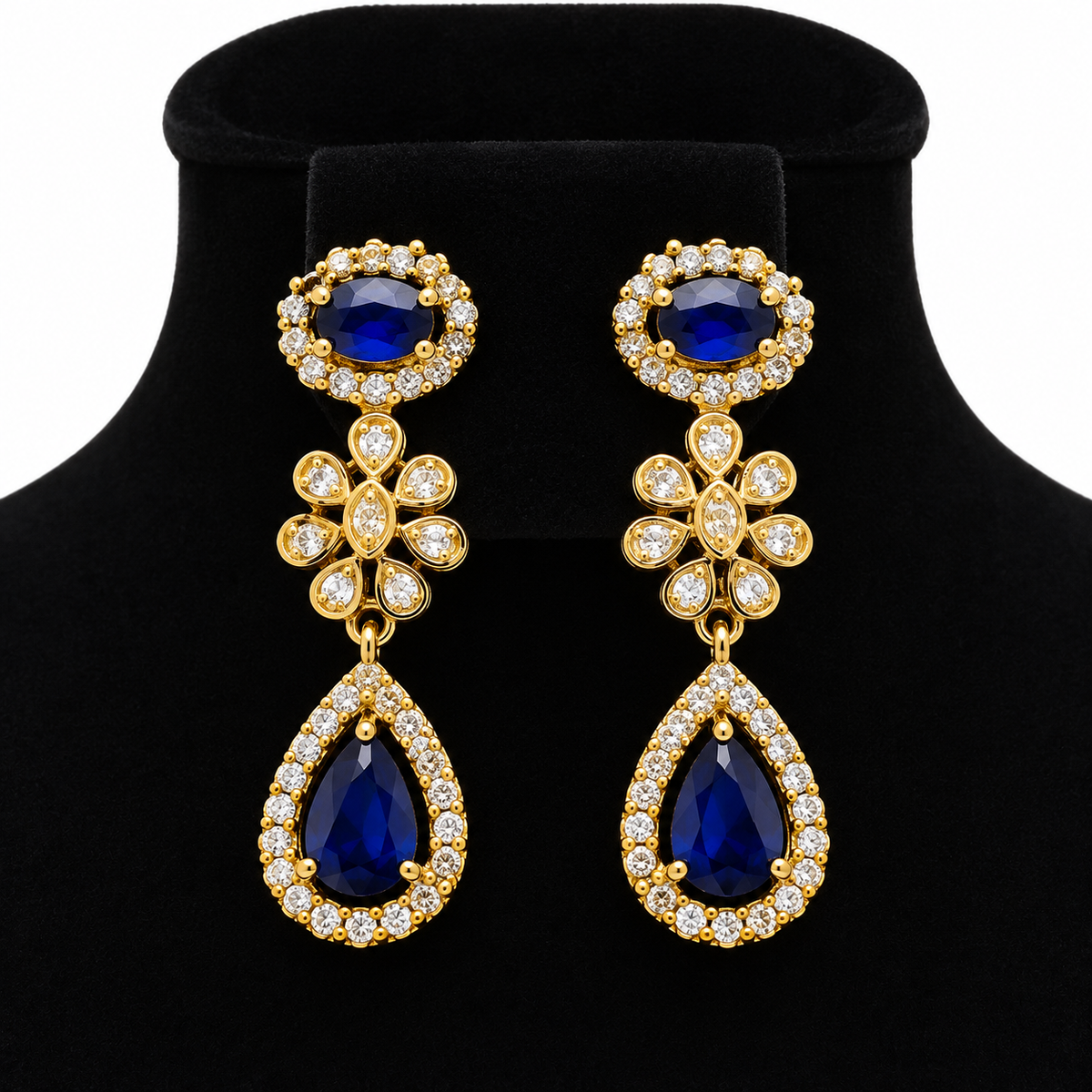 Royal Blue Teardrop Chandelier Necklace & Earrings Set | طقم عقد وأقراط متدلية بتصميم ملكي أنيق
