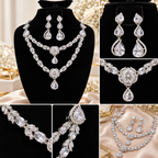 Silver-Tone Crystal Double-Layer Necklace & Chandelier Earrings Set | طقم عقد بطبقتين وأقراط متدلية بالكريستال واللون الفضي