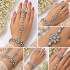 Floral Kaf Bracelet Set of 2 Pieces with Connected Ring | طقم كف خليجي بتصميم زهري من قطعتين مع خاتم متصل بسوار