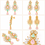 Pastel Gemstone Gold-Tone Chandelier Earrings | أقراط متدلية بتصميم ثريا وأحجار باستيل بلون ذهبي