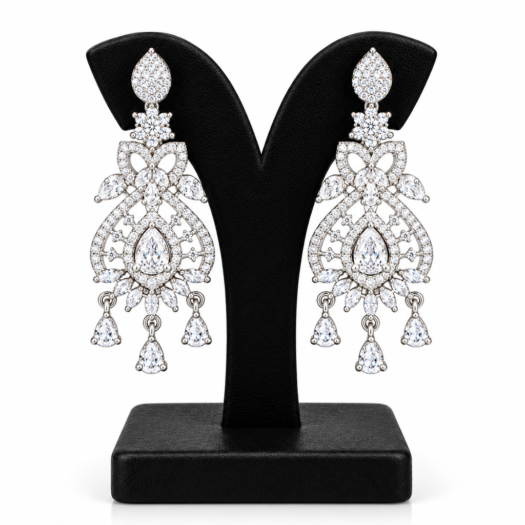 Silver-Tone Crystal Chandelier Drop Earrings | أقراط ثريا متدلية بالكريستال بلون فضي