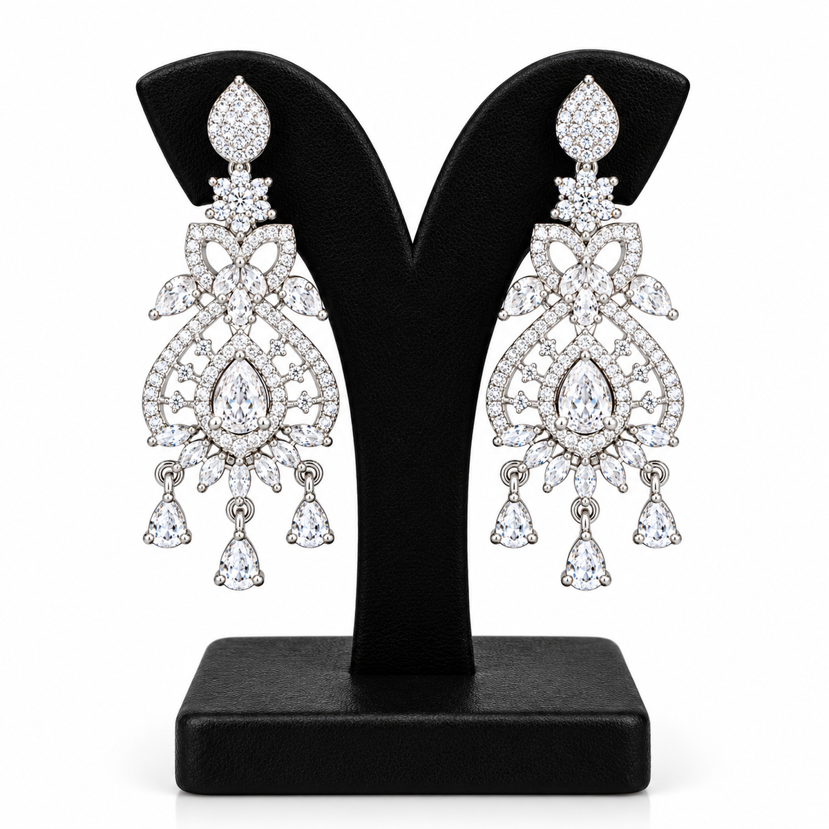 Silver-Tone Crystal Chandelier Drop Earrings | أقراط ثريا متدلية بالكريستال بلون فضي
