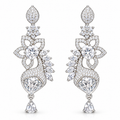 Silver-Tone Floral Crystal Drop Earrings | أقراط متدلية بتصميم زهري وكريستالي بلون فضي
