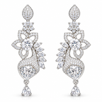 Silver-Tone Floral Crystal Drop Earrings | أقراط متدلية بتصميم زهري وكريستالي بلون فضي