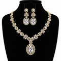 Victorian Floral Crystal Necklace & Earrings Set – Gold-Tone | طقم عقد وأقراط كريستالي بتصميم زهري فيكتوري – لون ذهبي